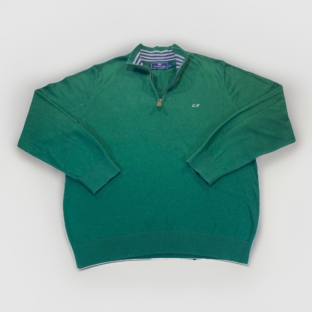 Vineyard Vines Men's L Kelly Green 1/4 Zip 100% Cotton Sweater‎ Preppy Golf